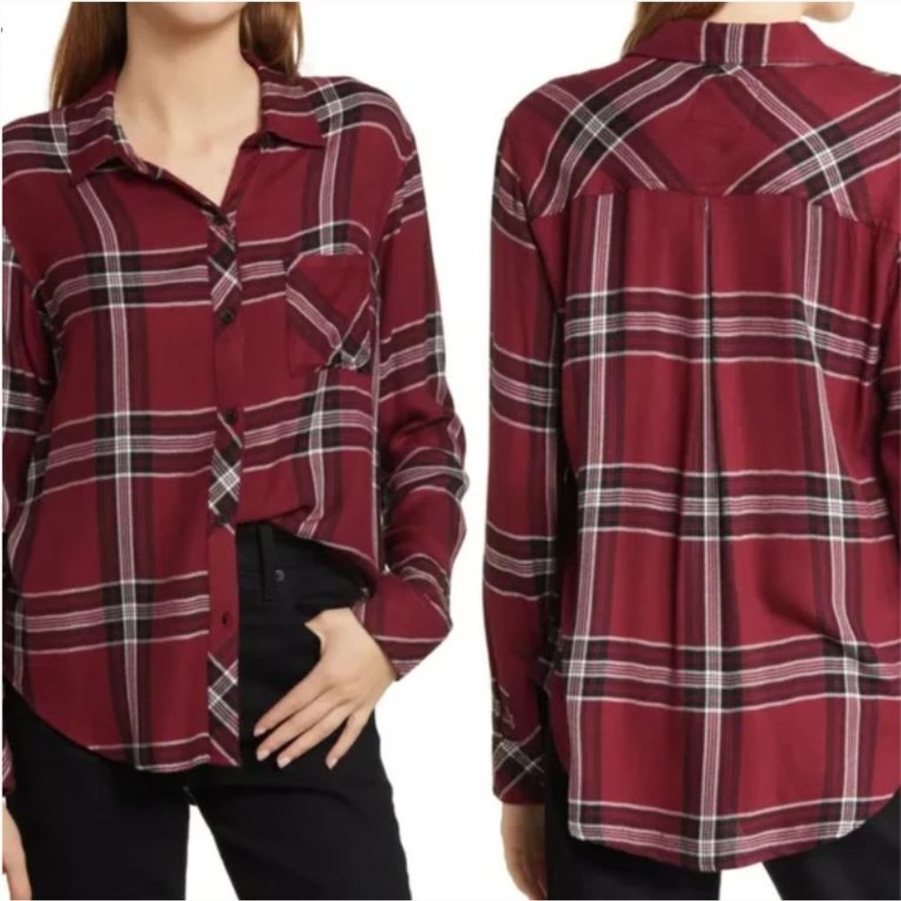Rails Hunter Plaid Button-Down Shirt in Midnight Burgundy Size Medium